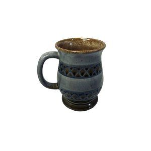 Pottery Coffee Coffee Mug Cup Stoneware Blue Brown Collectible Rare Japan 5 1/4"